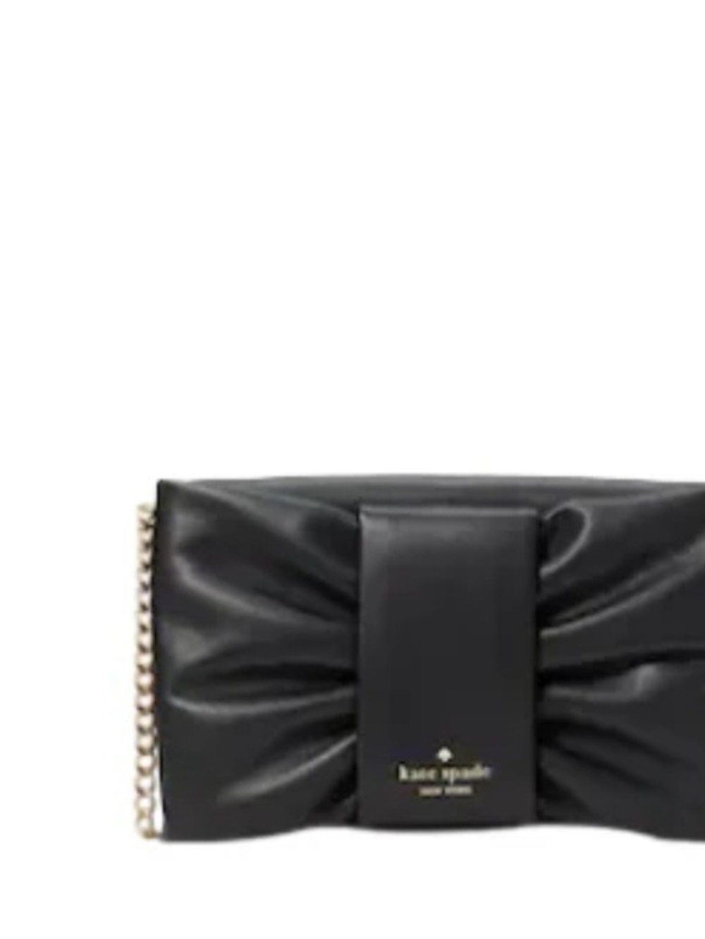 kate spade black leather bow-detail wristlet with gold chain